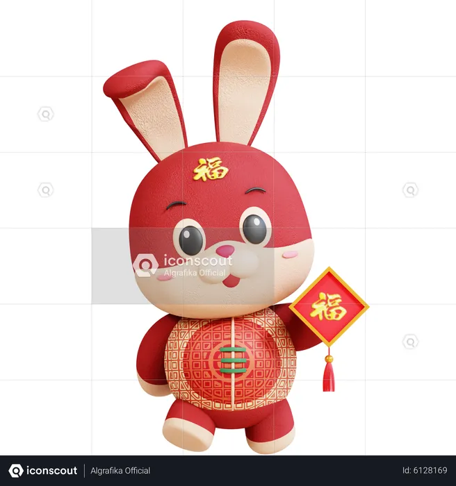 Chinese Rabbit With Imlek Medal  3D Illustration