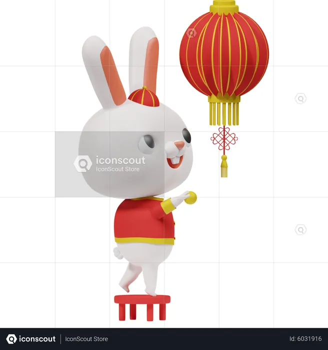 Chinese Rabbit With Lantern  3D Icon