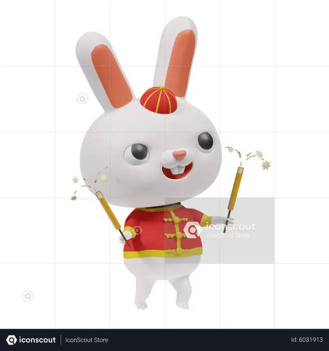 Chinese Rabbit With Sparkles  3D Icon