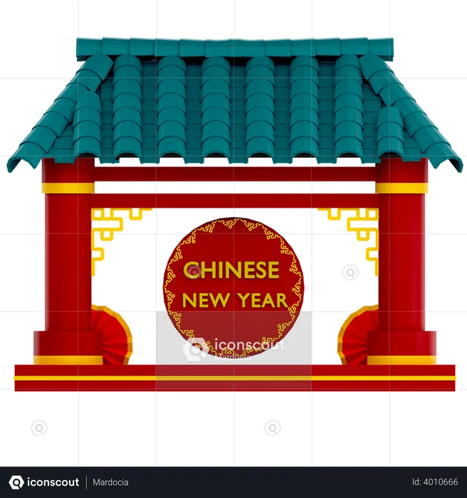 Chinese temple gate  3D Illustration