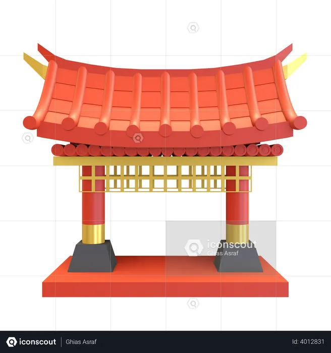 Chinese temple gate  3D Illustration