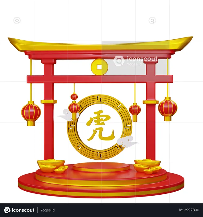 Chinese temple gate  3D Illustration