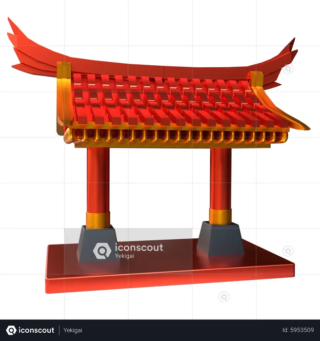 Chinese Temple Gate 3D Icon download in PNG, OBJ or Blend format