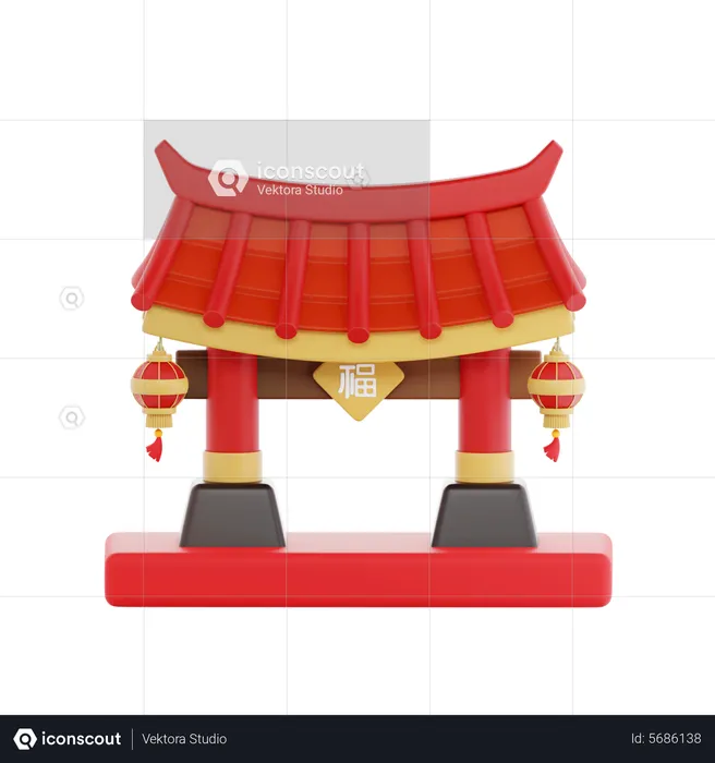 Chinese Traditional Gate  3D Icon