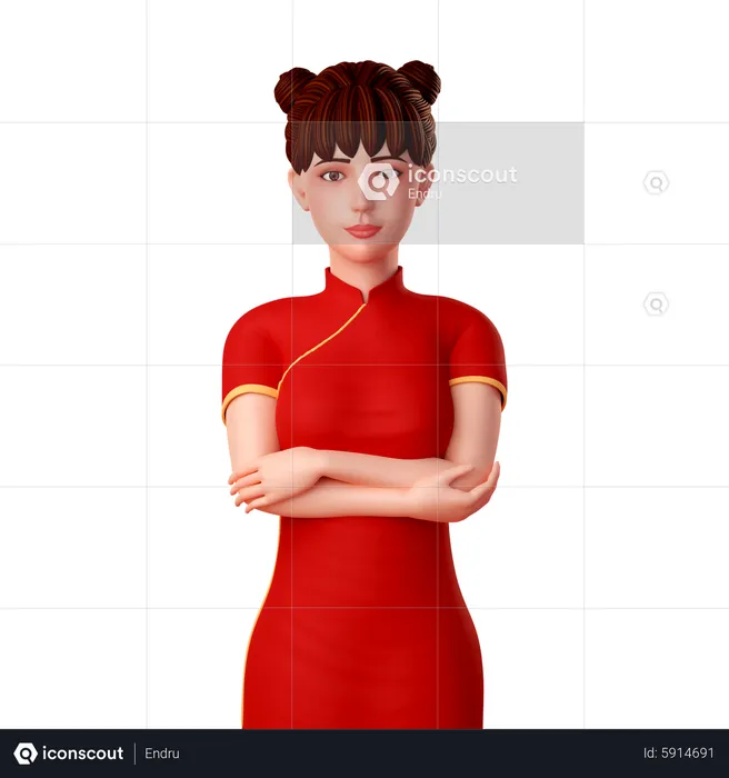Chinese woman folded her both hand in waist  3D Illustration