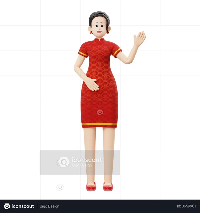 Chinese Woman Greeting  3D Illustration