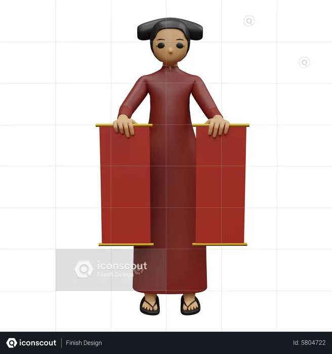 Chinese woman holding new year banner  3D Illustration
