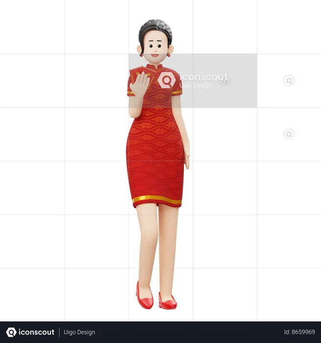 Chinese Woman Is Holding Angpao  3D Illustration