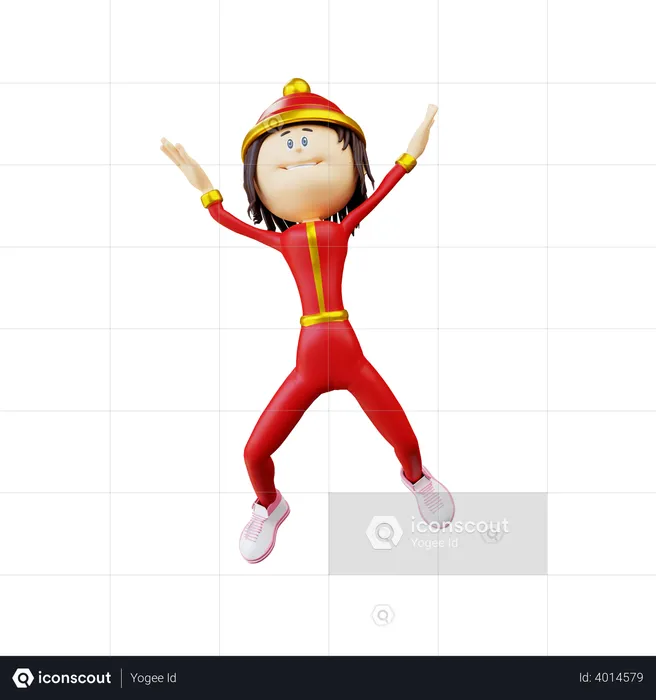 Chinese woman jumping in air  3D Illustration