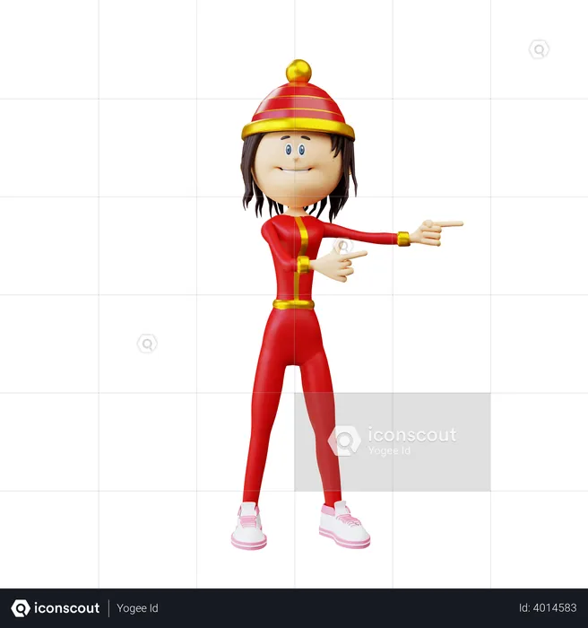Chinese woman pointing to the left  3D Illustration