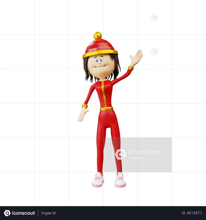 Chinese woman waving her hand  3D Illustration