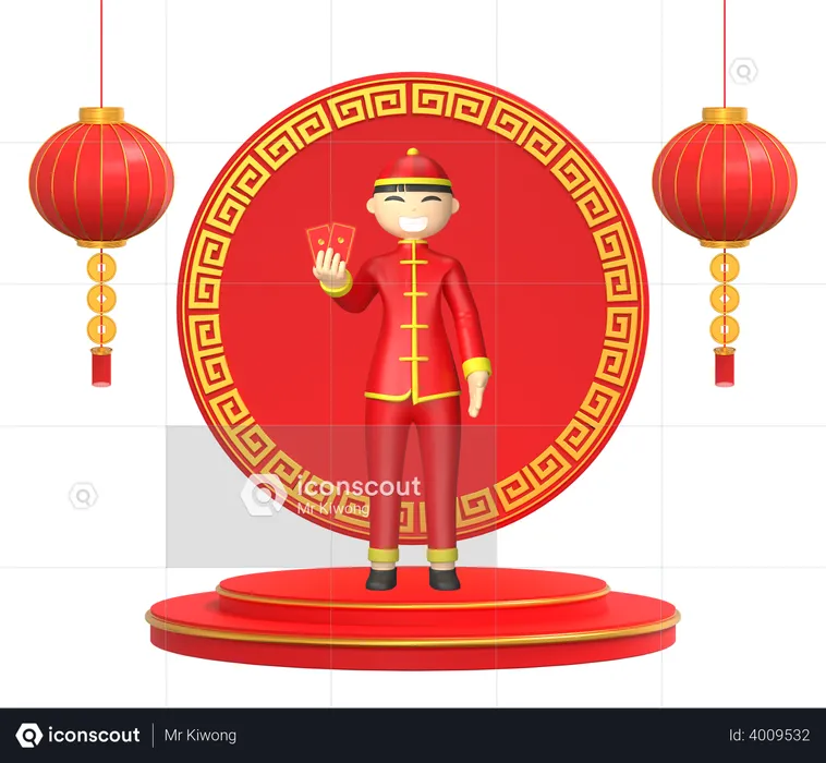 Personne chinoise tenant des cartes  3D Illustration