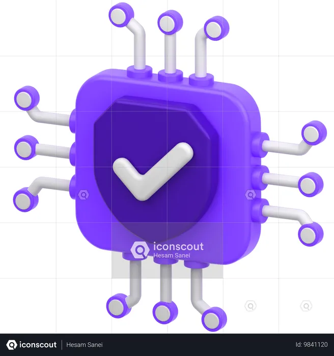 방패가 있는 칩  3D Icon