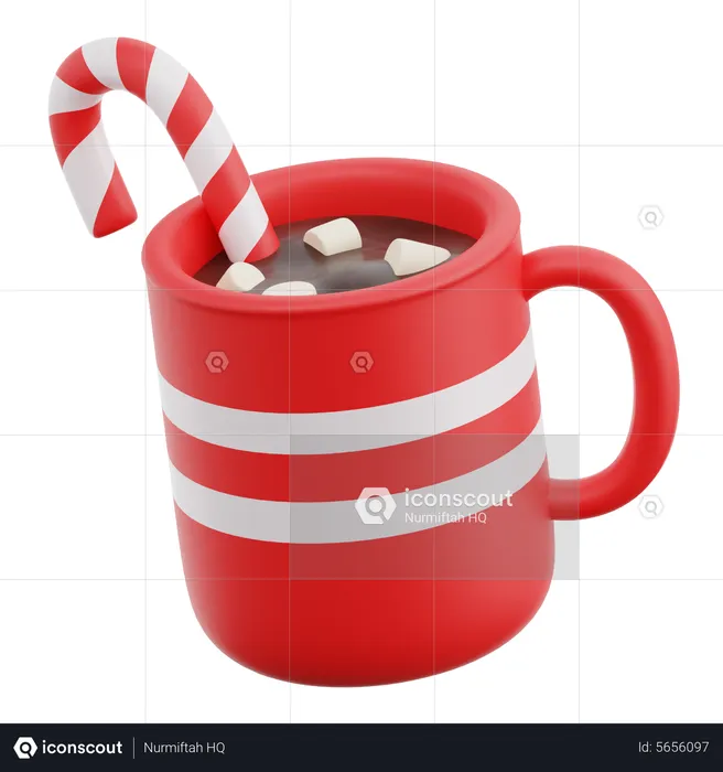 Chocolat chaud avec canne en bonbon  3D Icon