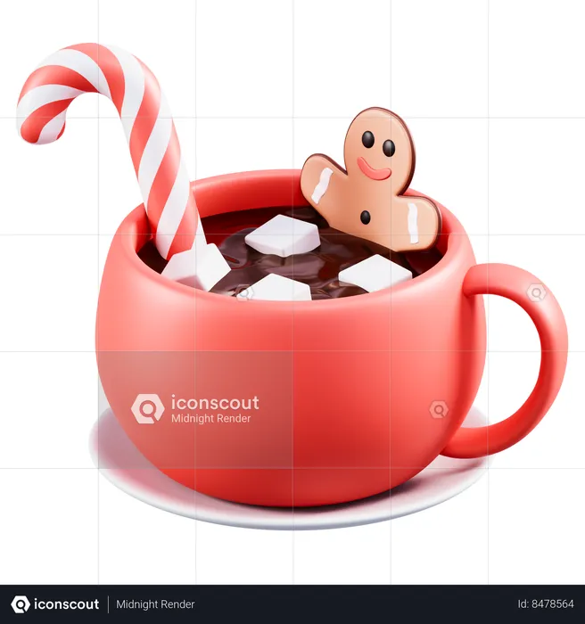 Chocolate caliente con hombre de jengibre  3D Icon