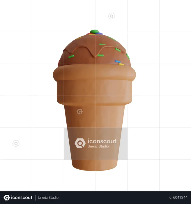 Chocolate Ice Cream Cone  3D Icon