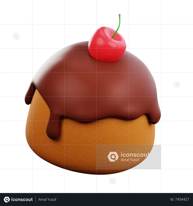 Chocolate Melted Bread With Cherry  3D Icon