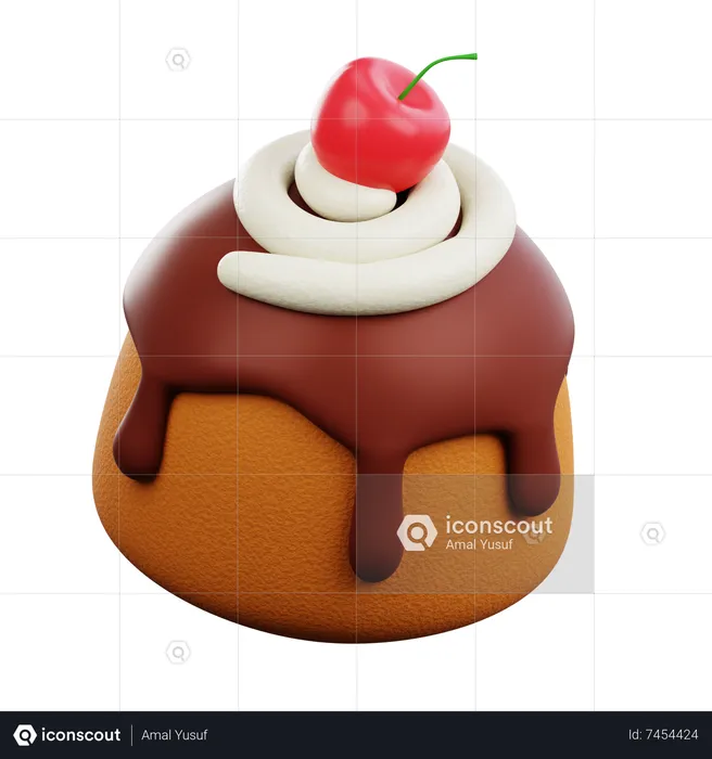 Chocolate Melted Bread With Cream And Cherry  3D Icon