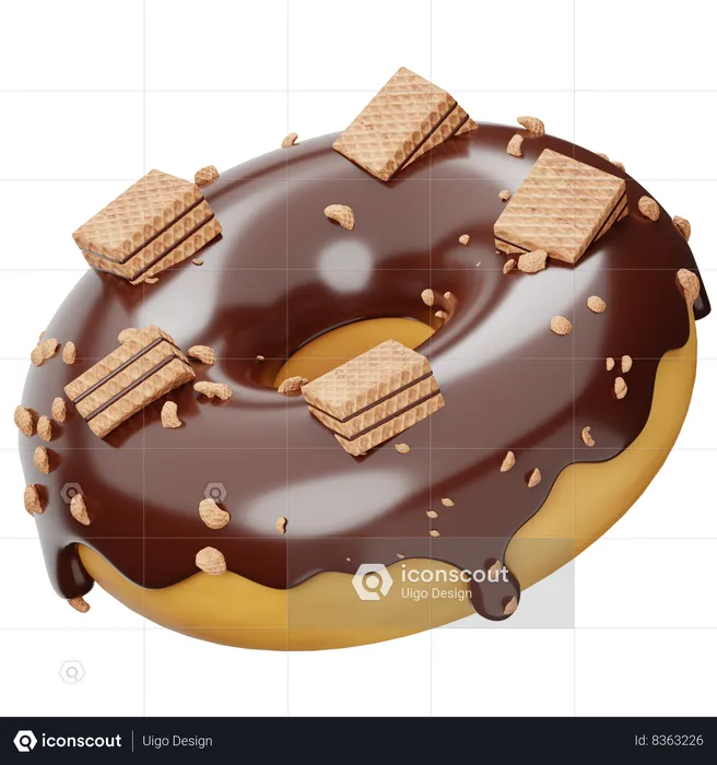 Chocolate Wafer Donut  3D Icon