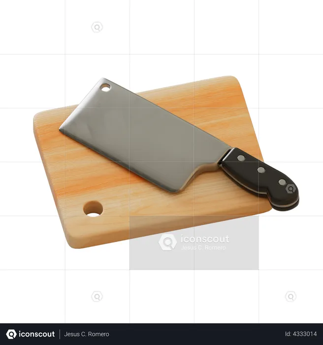 Chopping Board And Knife  3D Illustration