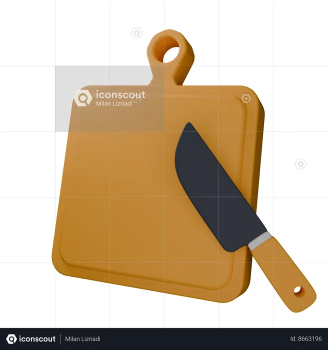 Chopping Board With Knife  3D Icon