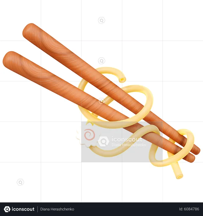 Chopsticks with noodles and narutomaki  3D Icon