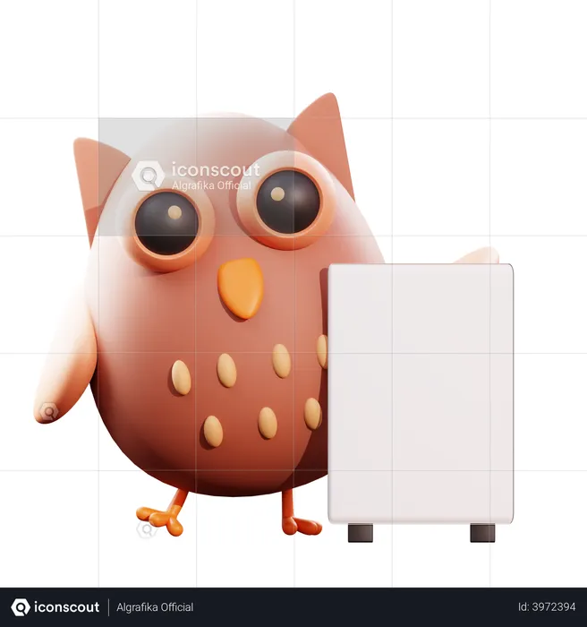 Hibou tenant une pancarte  3D Illustration