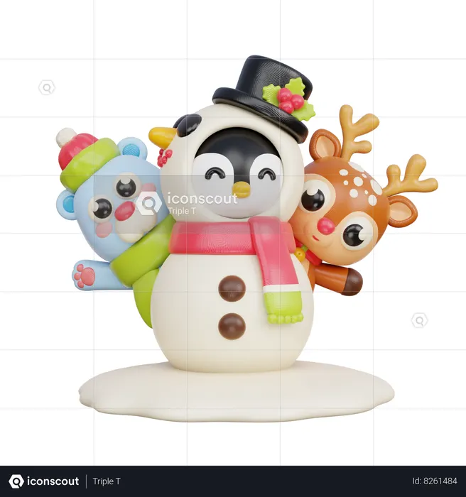 Christmas Animals  3D Illustration