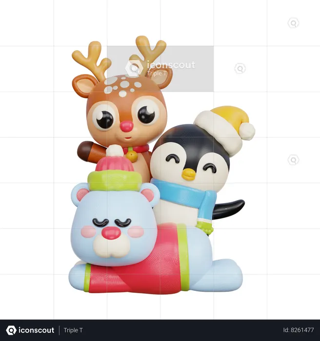 Christmas Animals  3D Illustration