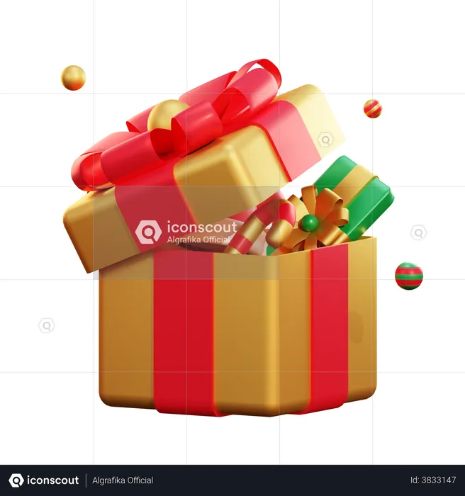 Christmas Ball And Golden Giftbox  3D Illustration