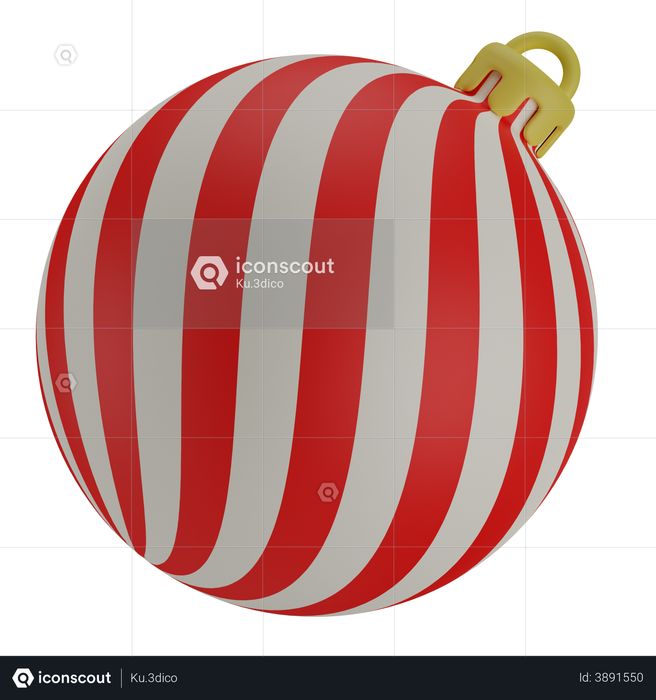 Christmas ball white-red spiral 3D Illustration
