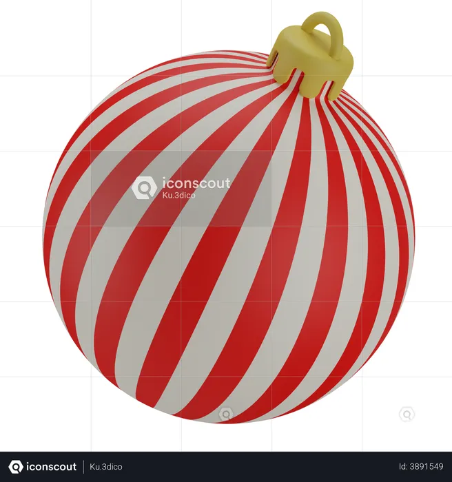 Christmas Ball White Red Stripe  3D Icon