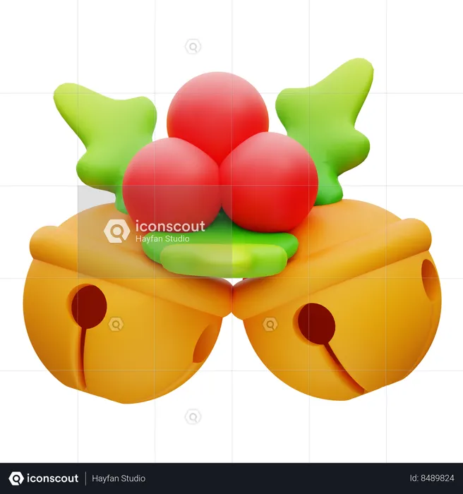 Christmas Bells And Holly  3D Icon