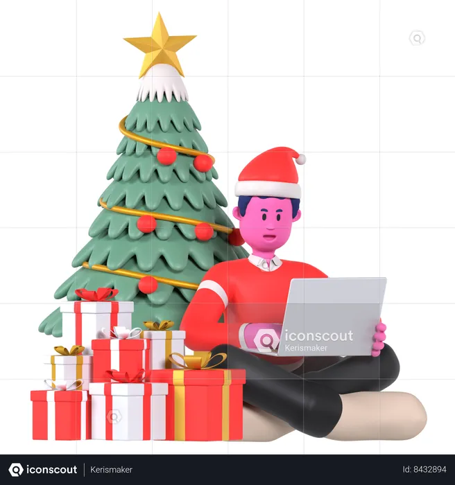 Christmas Boy Doing Online Christmas Wish  3D Illustration