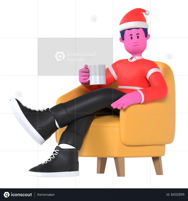 Christmas Boy Drinking Hot Chocolate In Sofa  3D Illustration