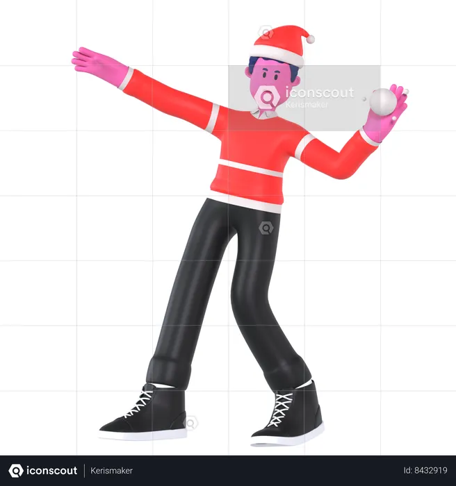 Christmas Boy Enjoying Snow Fight  3D Illustration