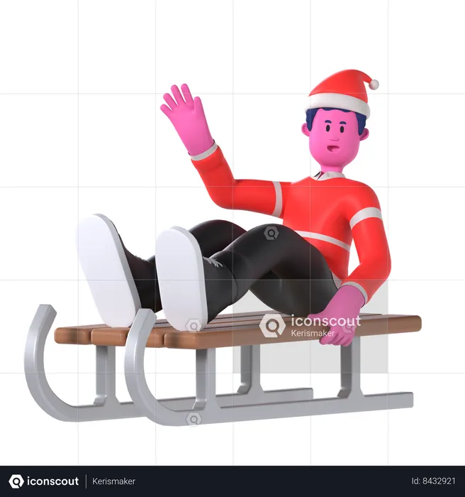 Christmas Boy Playing With Sledge  3D Illustration