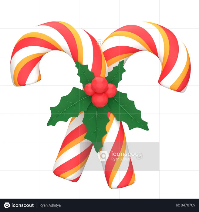 Christmas Candy With Mistletoe  3D Icon
