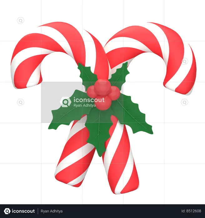 Christmas Candy With Mistletoe  3D Icon