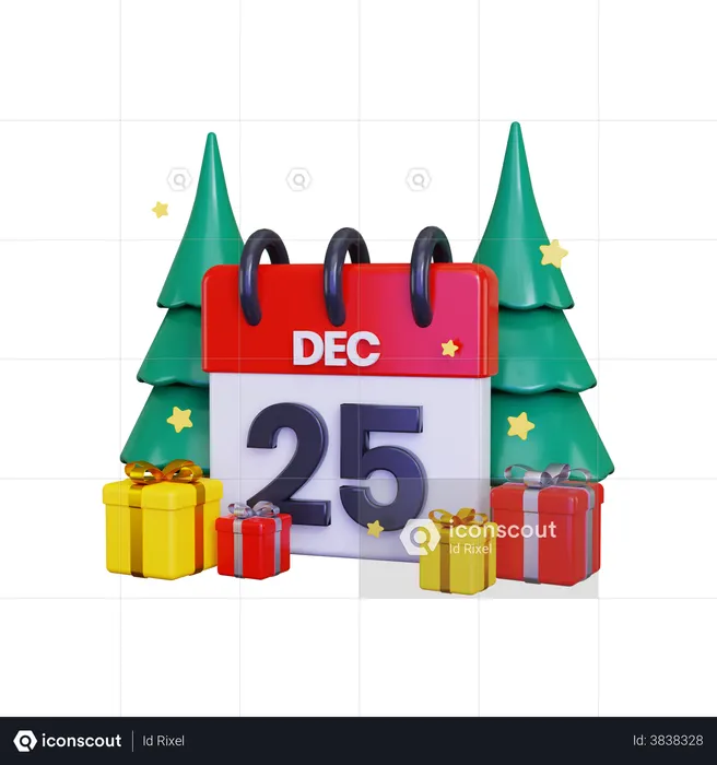 Christmas celebration day with calendar  3D Illustration