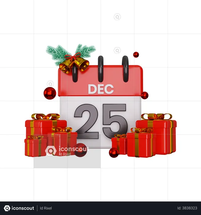 Christmas celebration day with calendar  3D Illustration