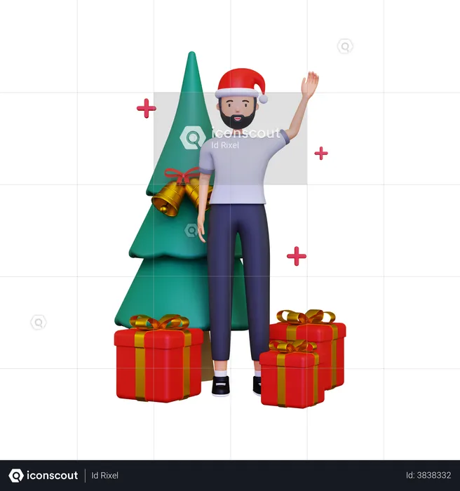 Christmas day celebration with christmas tree and gift box  3D Illustration