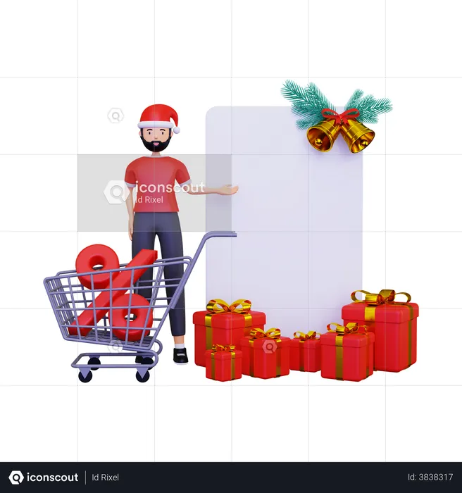 Christmas day shopping discount with blank placard  3D Illustration