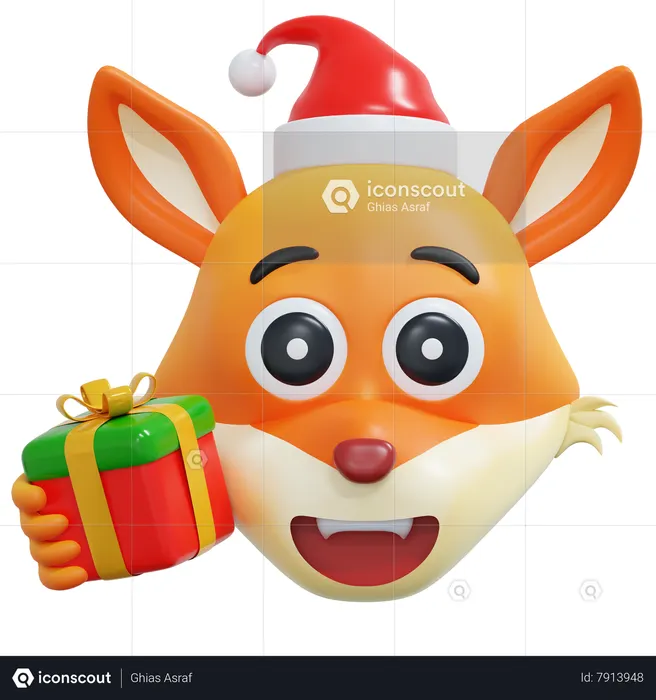 Christmas Fox Emoticon Emoji 3D Icon