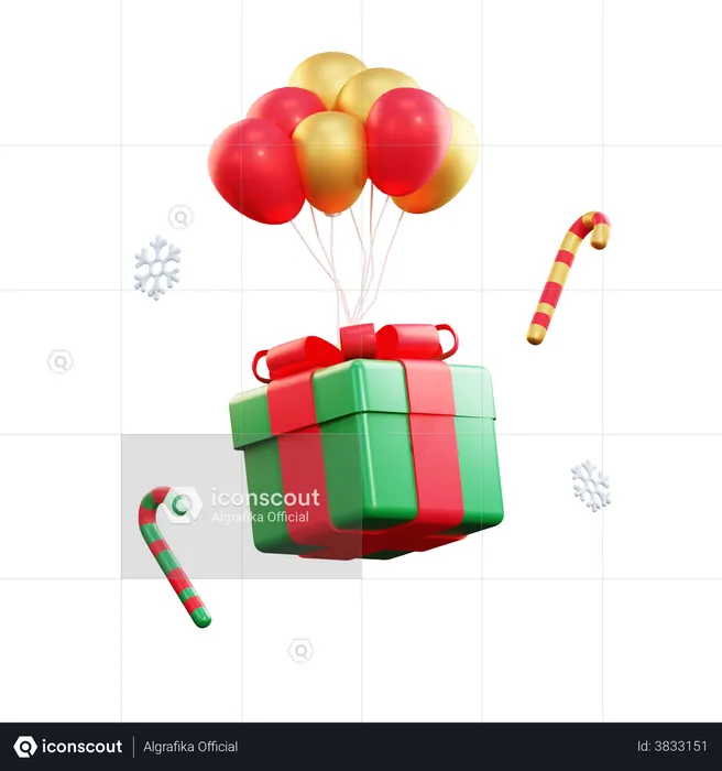 Christmas Giftbox And Balloon  3D Illustration