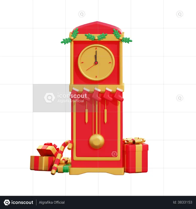 Christmas Giftbox And Clock  3D Illustration