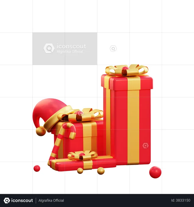 Christmas Giftbox And Santa Hat  3D Illustration