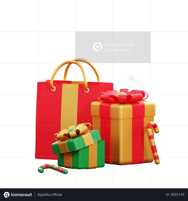 Christmas Giftbox And Shopping Bag  3D Illustration