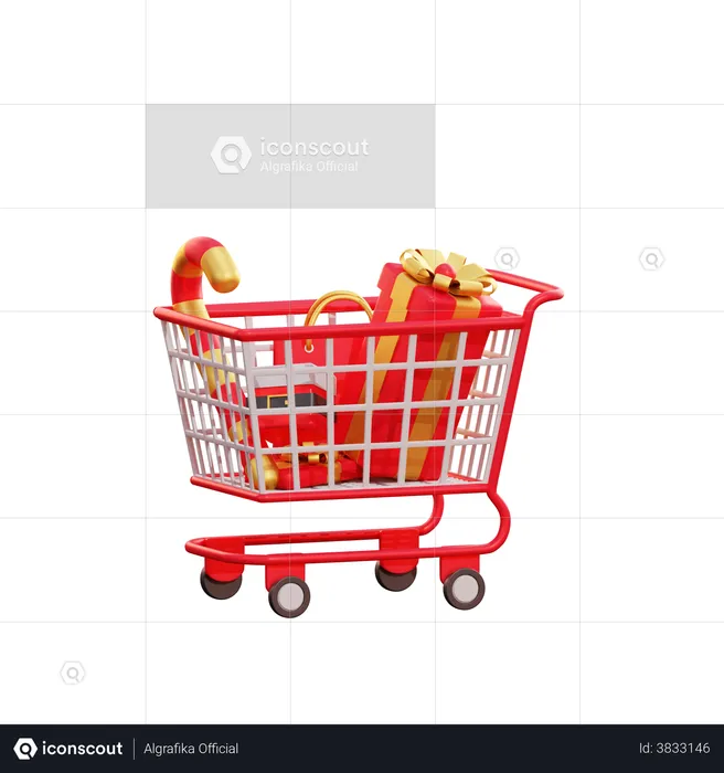 Christmas Giftbox In Shopping Cart  3D Illustration