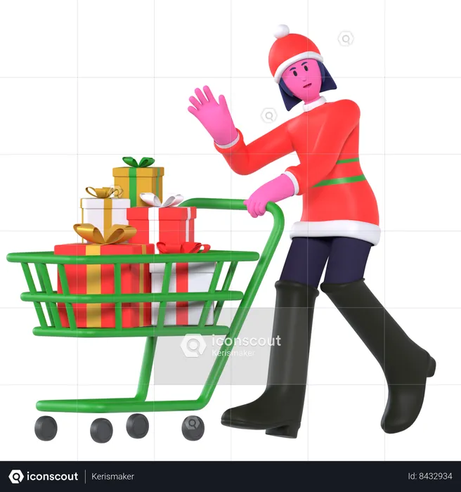 Christmas Girl Doing Christmas Shopping  3D Icon